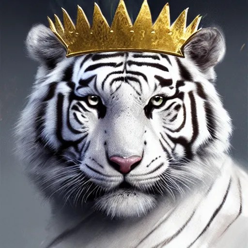 artwork of a white tiger king with gold crown, concept Stable Diffusion OpenArt