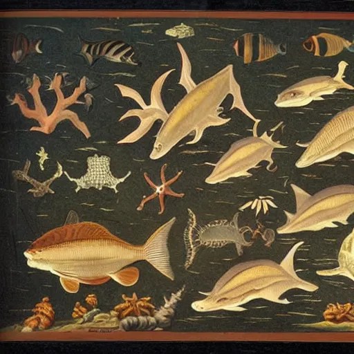 Marine Animals [antiquarian sea monsters] Italian Stable Diffusion