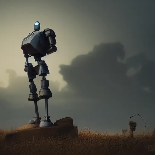 The Iron Giant wandering a junkyard, mysterious, Stable Diffusion