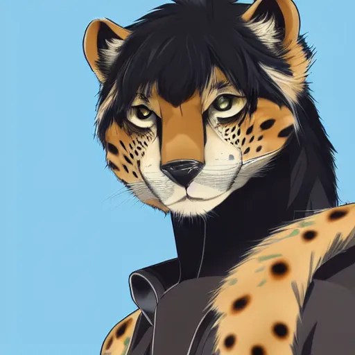 modern anime portrait an anthro male cheetah furry Stable Diffusion