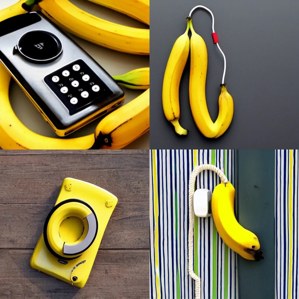 a fully functioning edible banana phone designed by Stable Diffusion