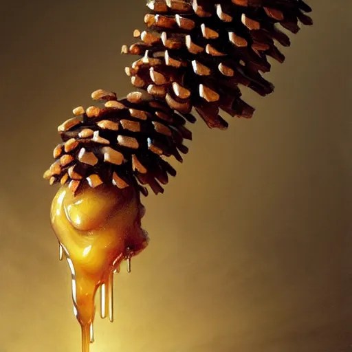 honey dripping from a pinecone, hyper detailed, Stable Diffusion