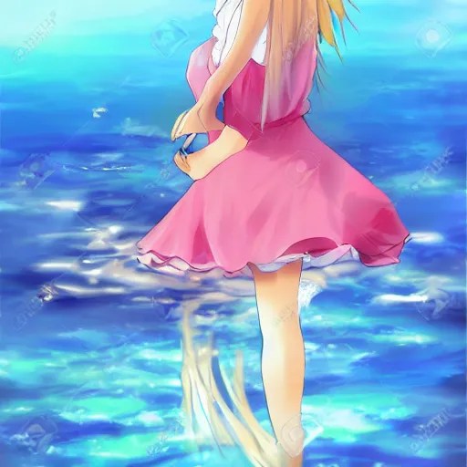 beautiful anime girl is walking on water Stable Diffusion OpenArt
