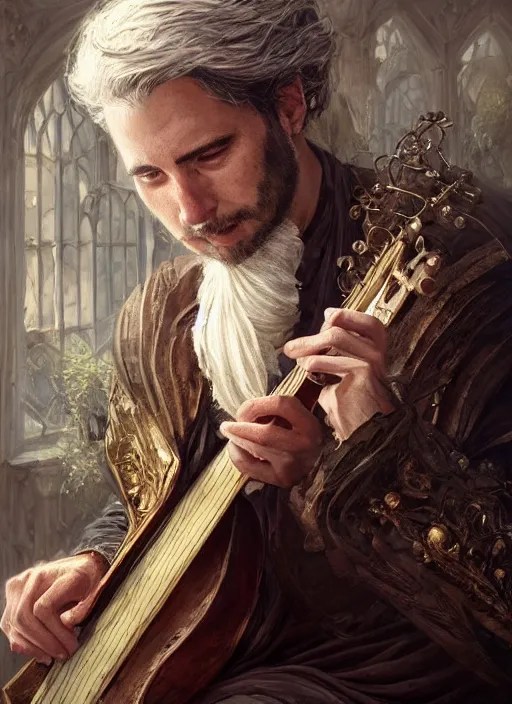 realistic portrait painting of a male fantasy bard, Stable Diffusion