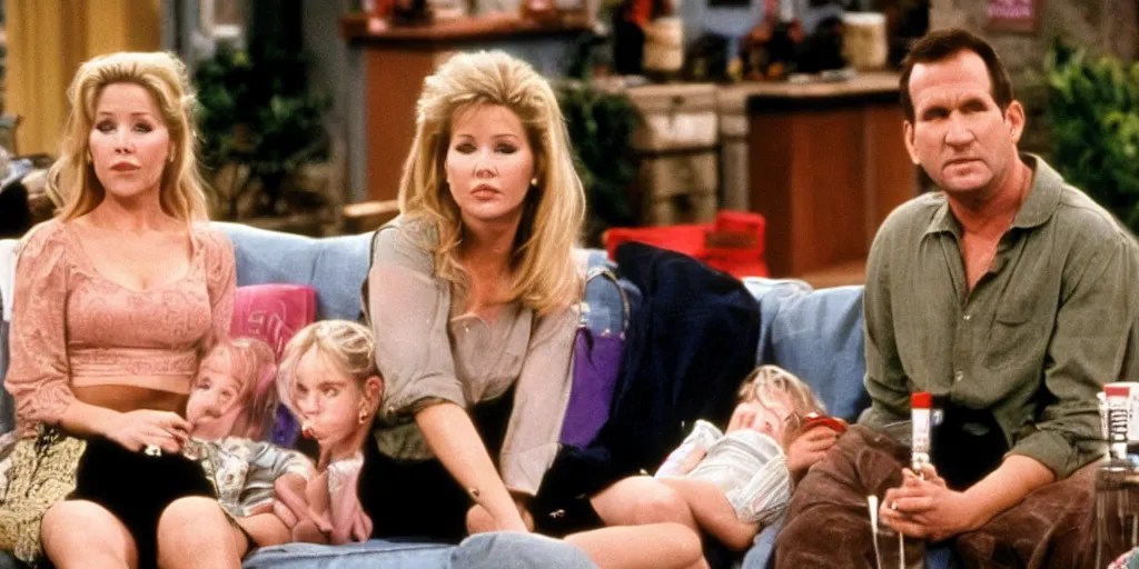 Kelly Bundy (Christina Applegate) sitting next to Al Stable Diffusion