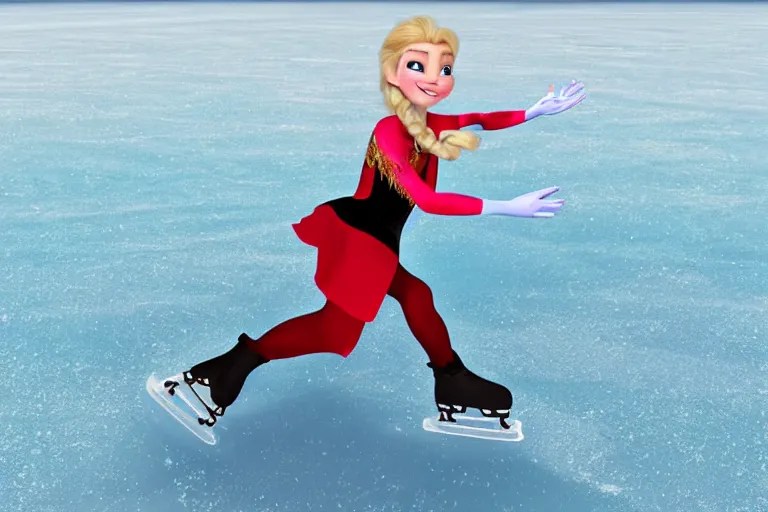 elsa ice skating on a frozen lake, ultra detailed, Stable Diffusion