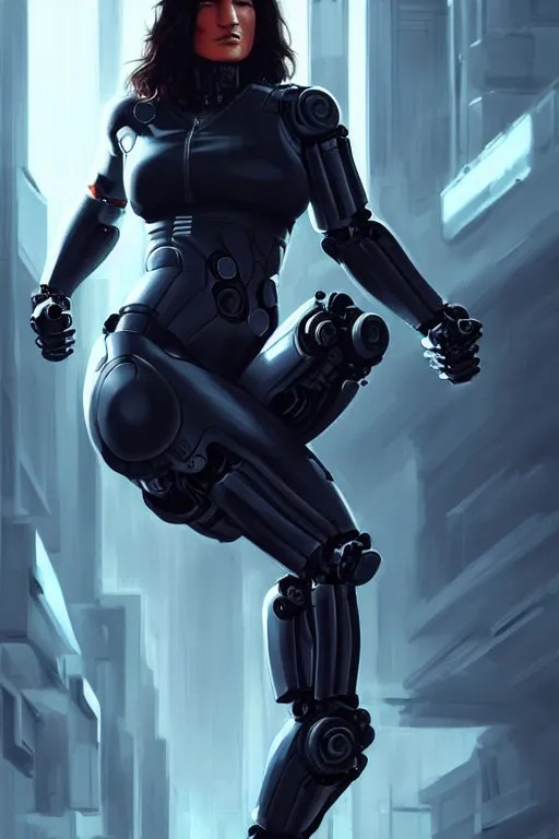 gina carano with robotic left arm, casual black Stable Diffusion