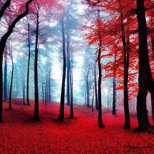 a stunning landscape of a red oak forest by Alena Stable Diffusion
