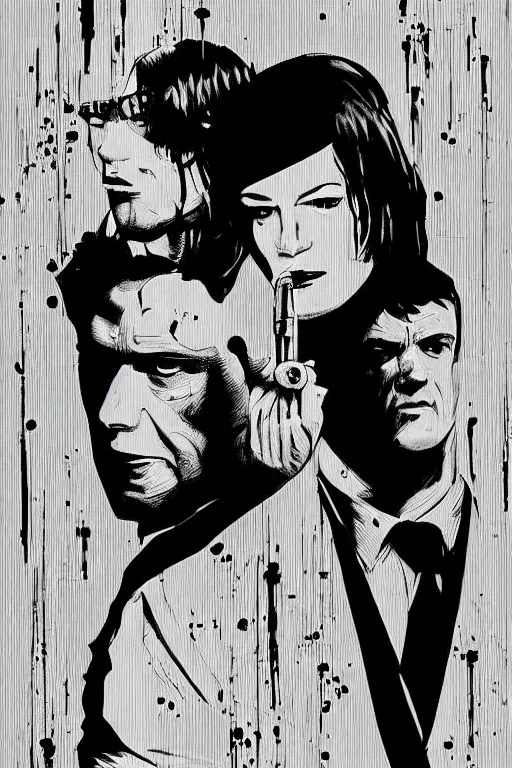 black and white illustration of Pulp fiction, neo noir Stable