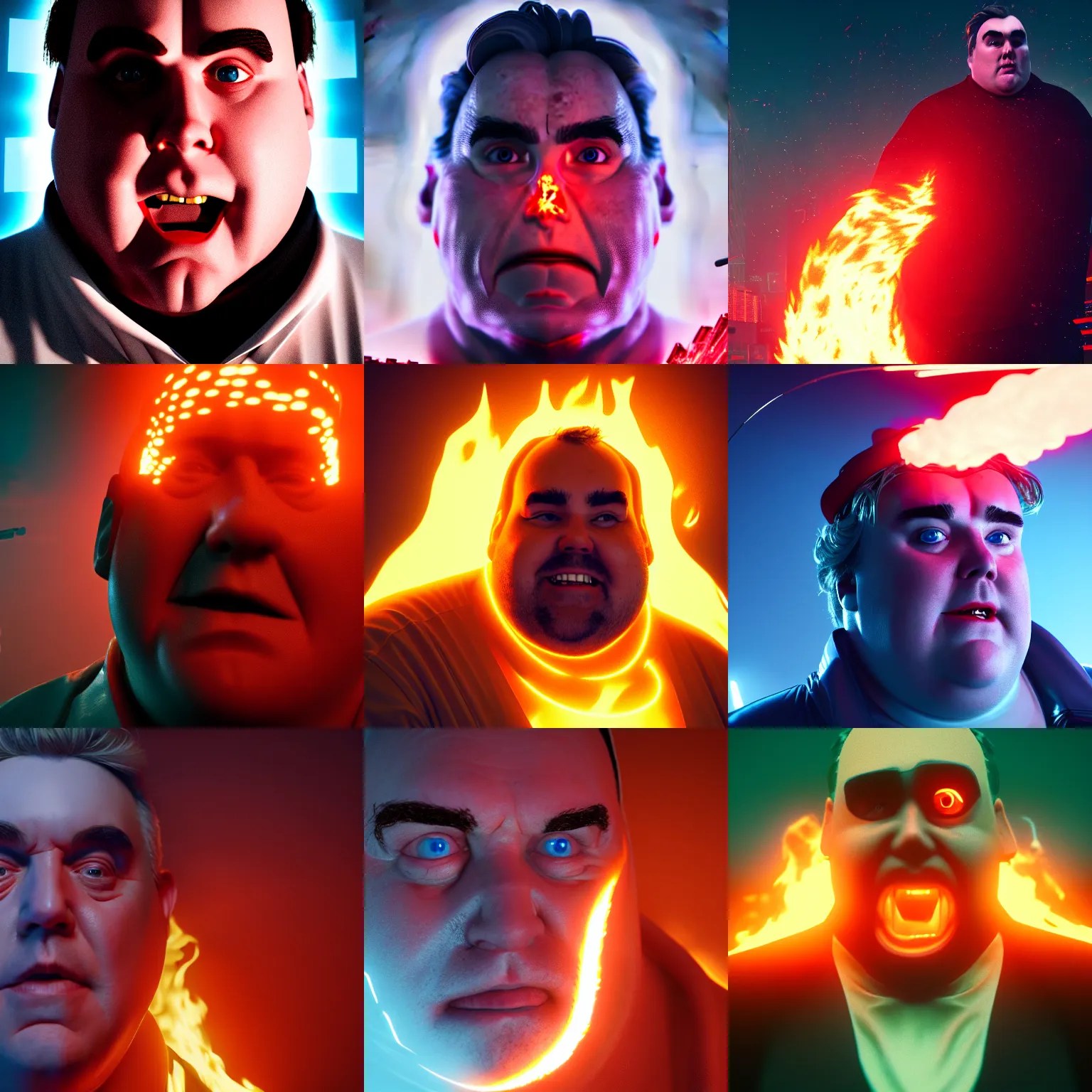 portrait of john candy suffering, in pain, burning, in Stable
