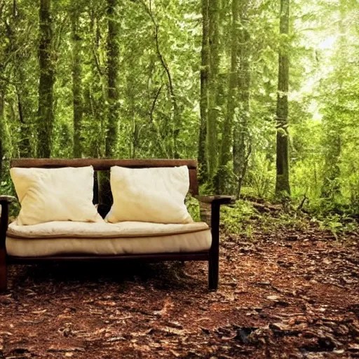 a couch in the middle of a forest, beautiful ambient Stable Diffusion