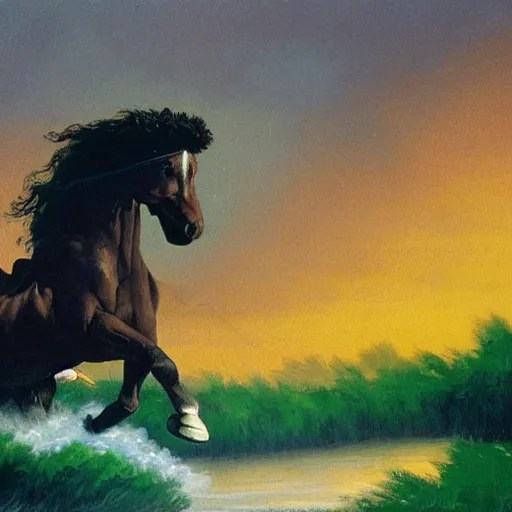 bob ross screaming on horse by remington Stable Diffusion