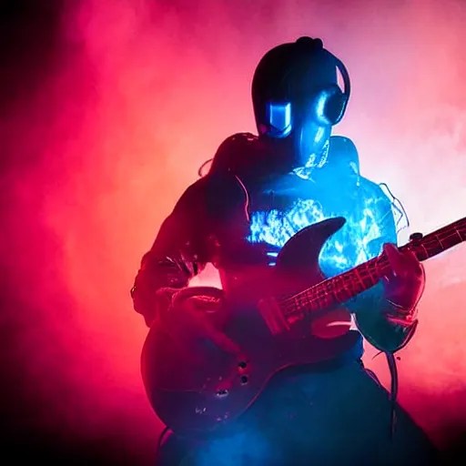Trent Reznor smashing a guitar on a synthesizer, dust, Stable