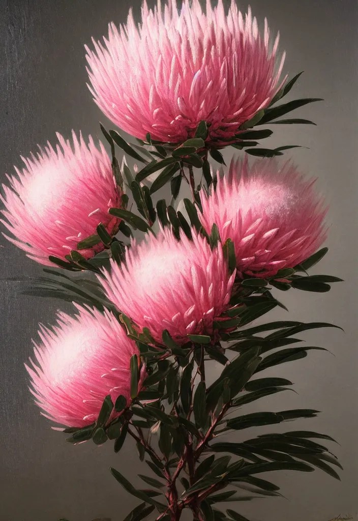detailed pink and white proteas against a black Stable Diffusion