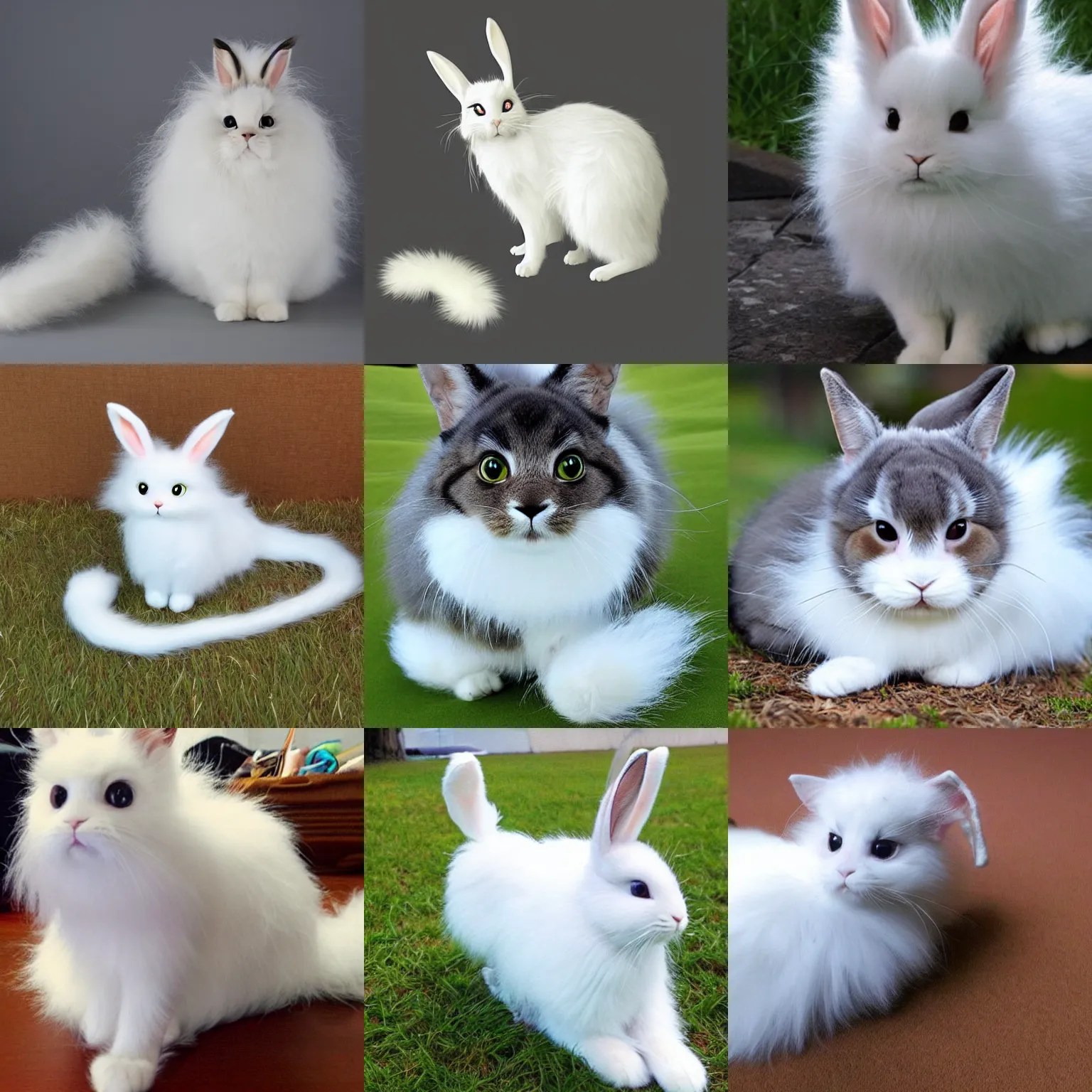 bunny cat hybrid with long curly white fluffy fur Stable Diffusion