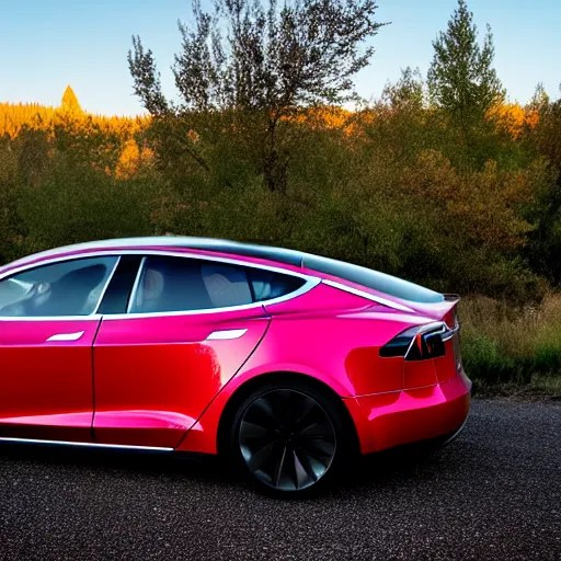 a tesla car in central Oregon at sunset Stable Diffusion OpenArt
