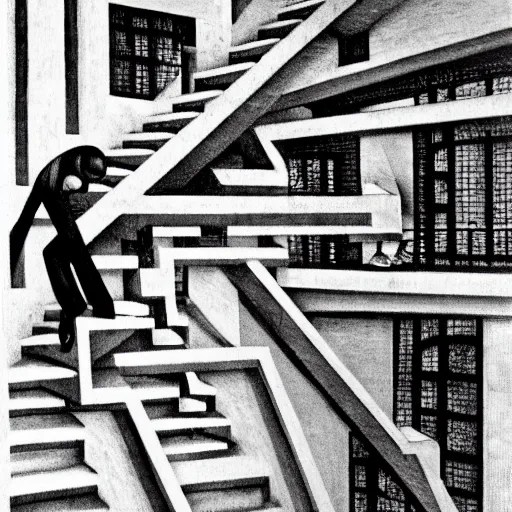 a man falling down the stairs in an M.C Escher painting Stable Diffusion OpenArt