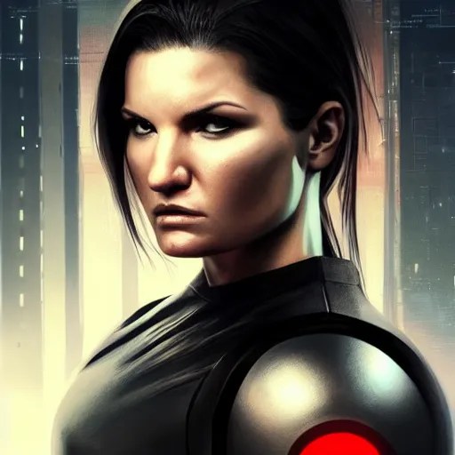 gina carano with robotic left arm, casual black Stable Diffusion