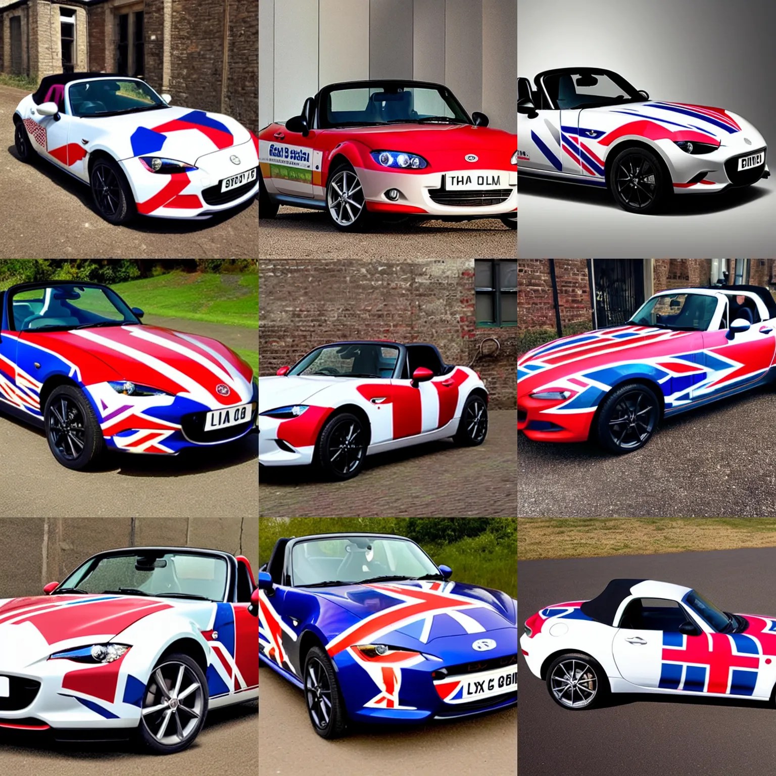 an mx5 car with a British union jack paint Job Stable Diffusion OpenArt