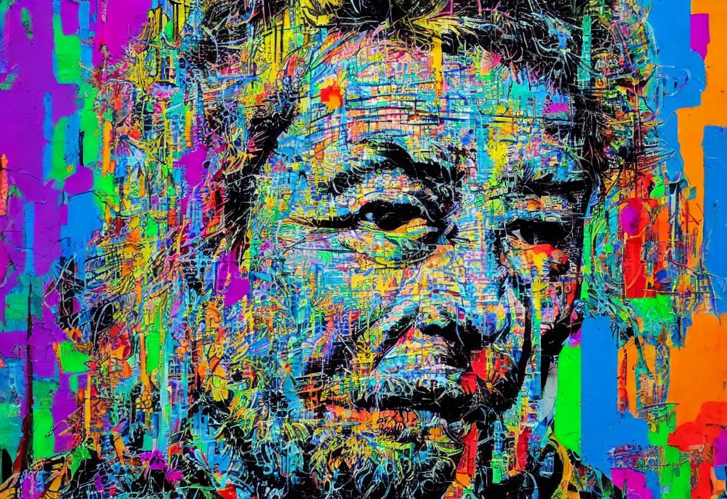 full color banksy graffiti with statement of ai art is Stable