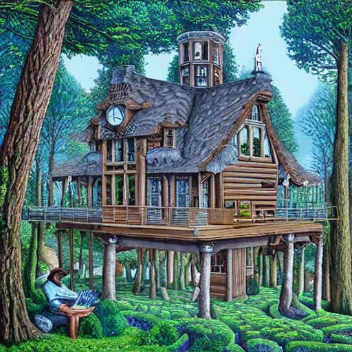 extremely detailed woodland mansion, by Rob Gonsalves Stable