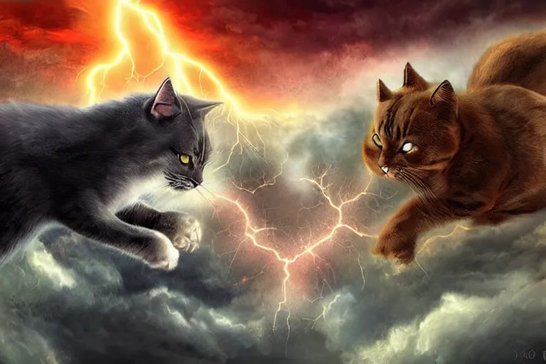 two massive cats fighting in an apocalyptic lightning Stable Diffusion OpenArt