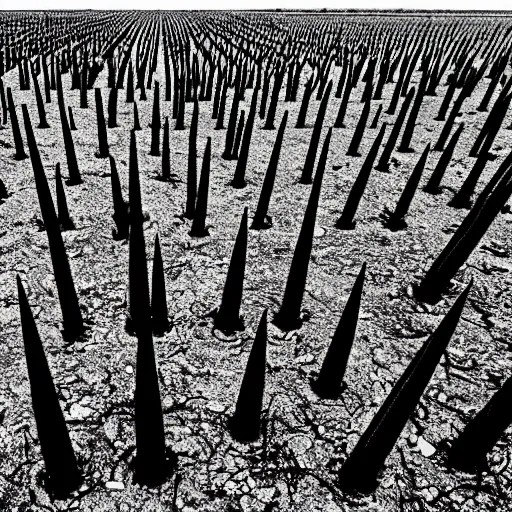 radioactive spike field, monolithic granite spikes, Stable Diffusion