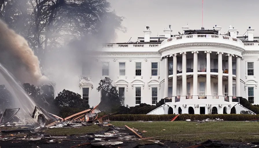 white house in washington dc destroyed by explosion, Stable Diffusion