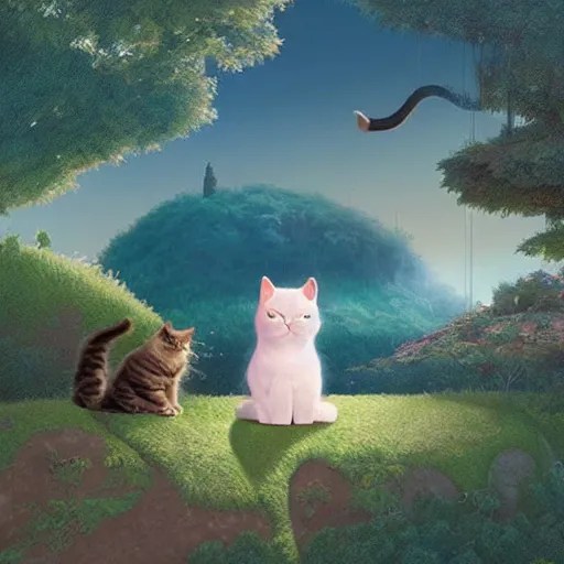 a cat zen master meditating on hillside, next to a Stable Diffusion