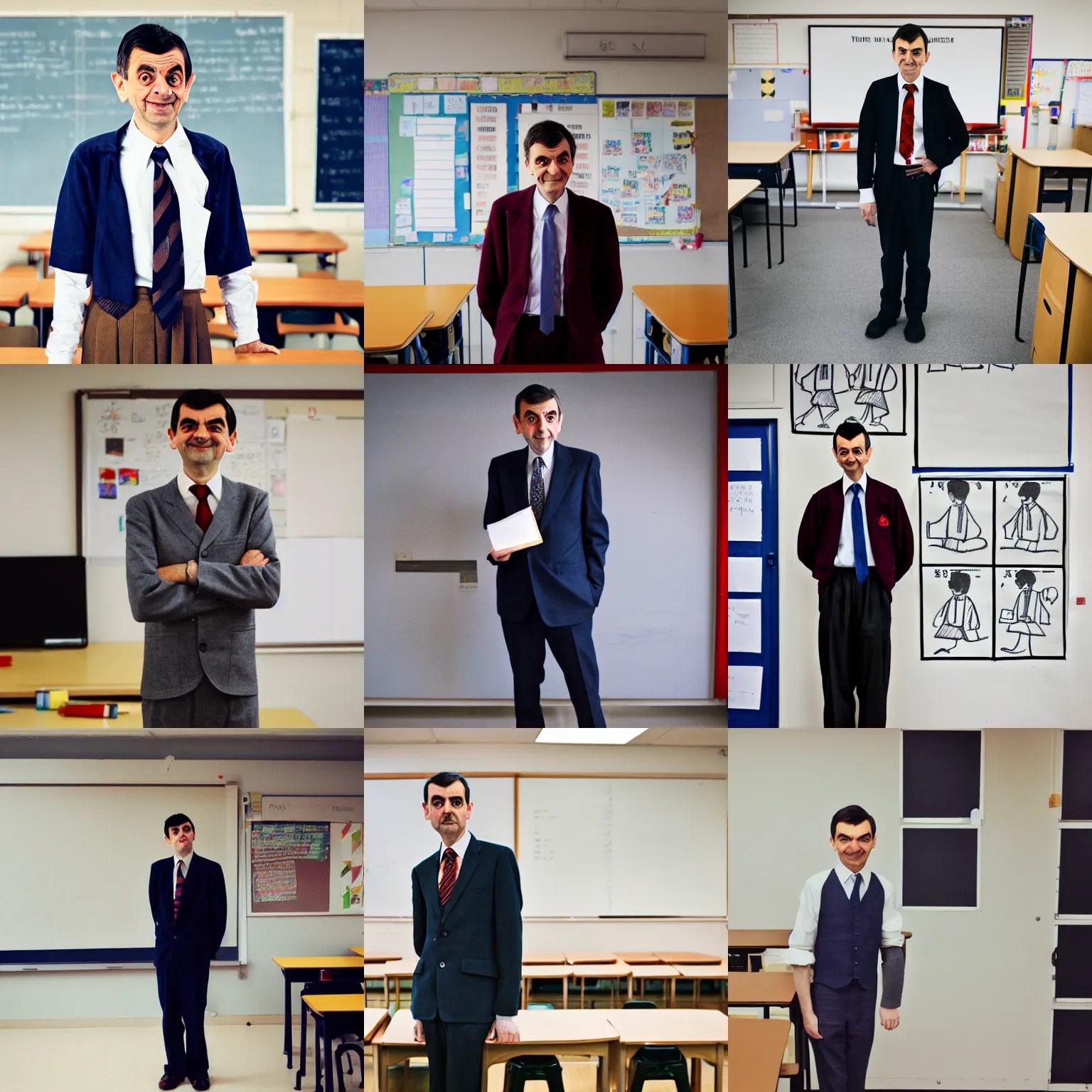 mr bean wearing school uniform standing in a Stable Diffusion OpenArt
