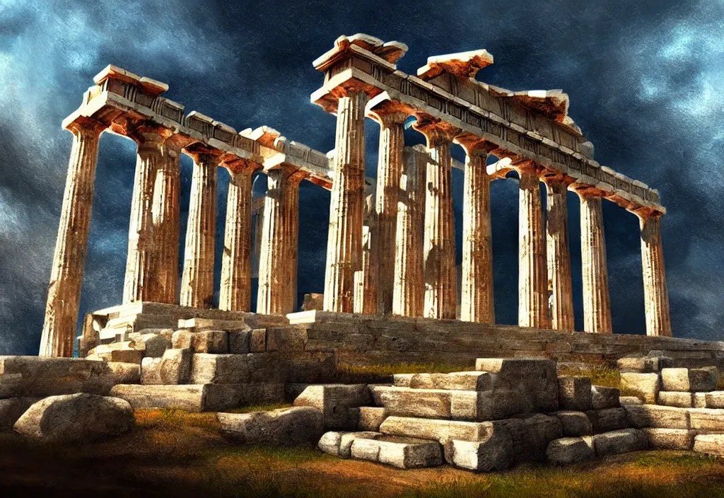 a picture of a greek temple, dedicated to zeus, epic, Stable