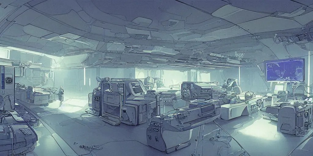 spaceship medic room , mysterious laboratory, thick Stable Diffusion