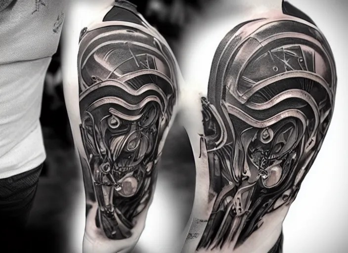 biomechanical tattoo, in the style of h. r. giger Stable Diffusion