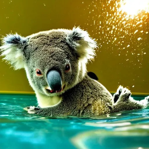 koala swimming under water with his friend a frog Stable Diffusion