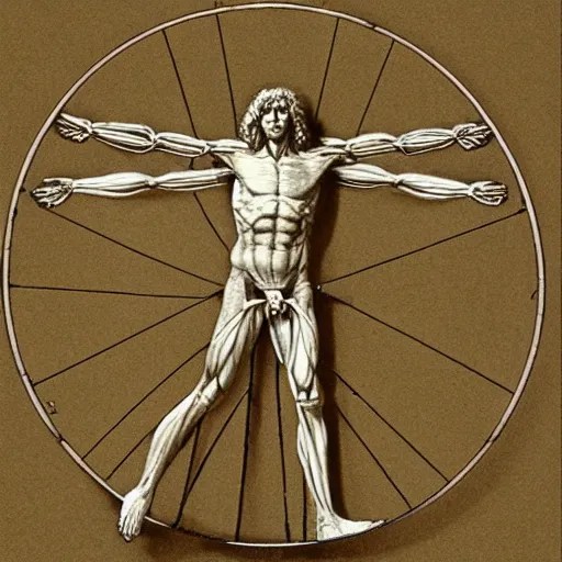 the Vitruvian Man as a real person in real life with 4 Stable Diffusion