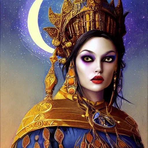 painting of plus size junoesque priestess of the moon, Stable