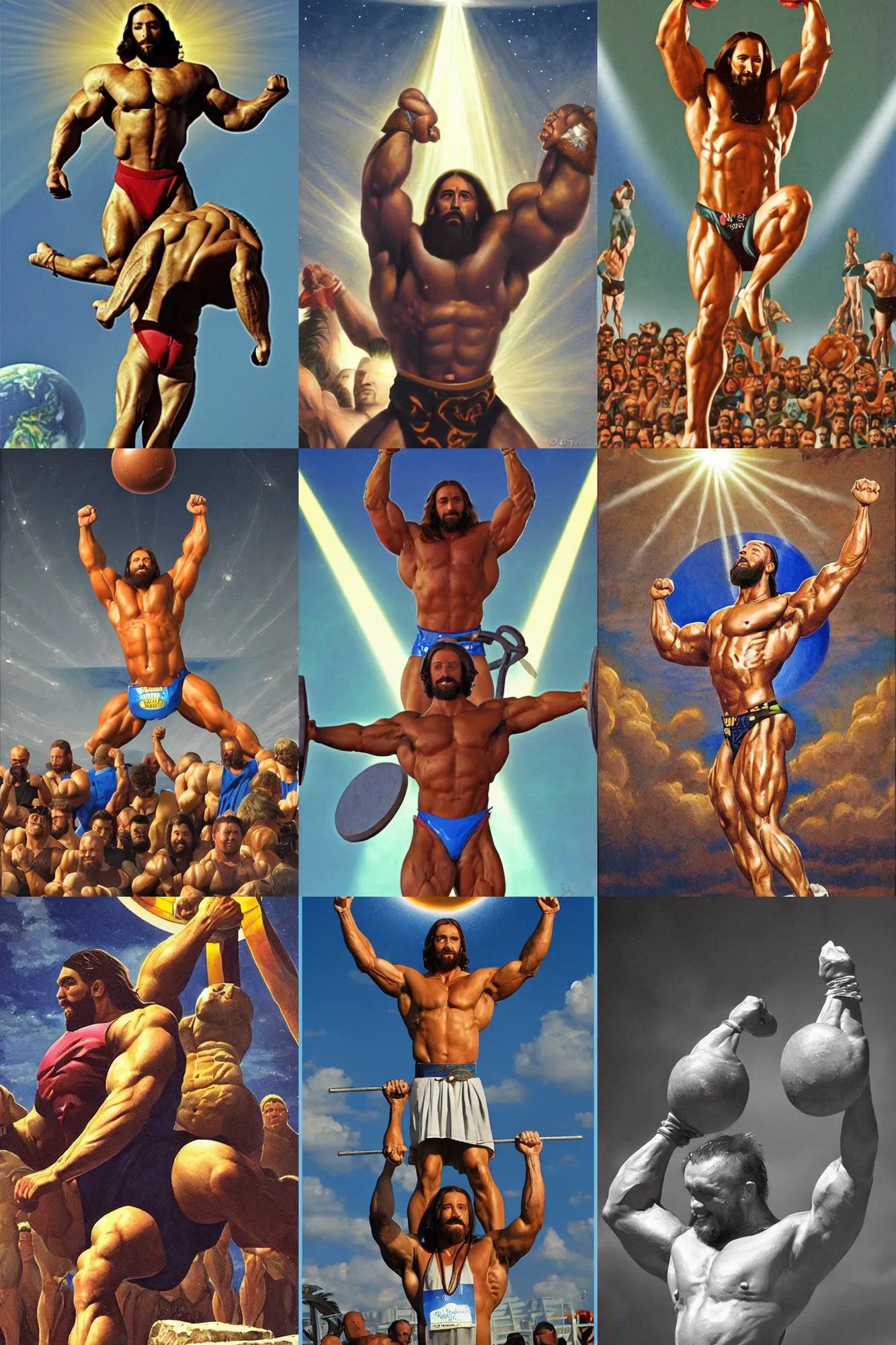 jesus as a bodybuilder at the worlds strongest man Stable Diffusion