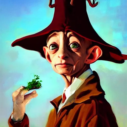 greg manchess portrait of dobby the house elf wearing Stable