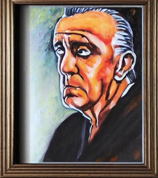 framed portrait painting of paulie walnuts sitting at Stable