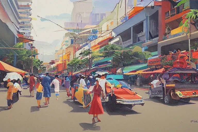 Divisoria modernized, painting by Fernando Amorsolo Stable Diffusion