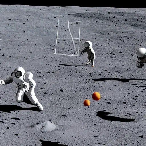astronauts playing football on the moon, Earth in the Stable