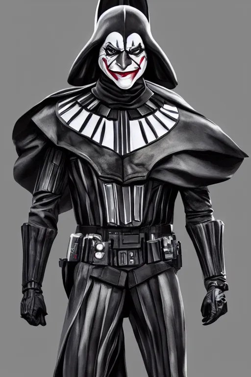 Joker wearing balck vader's armor suit, cosplay, full Stable