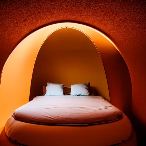 inside cozy luxurious curved sleeppod with wall to Stable Diffusion
