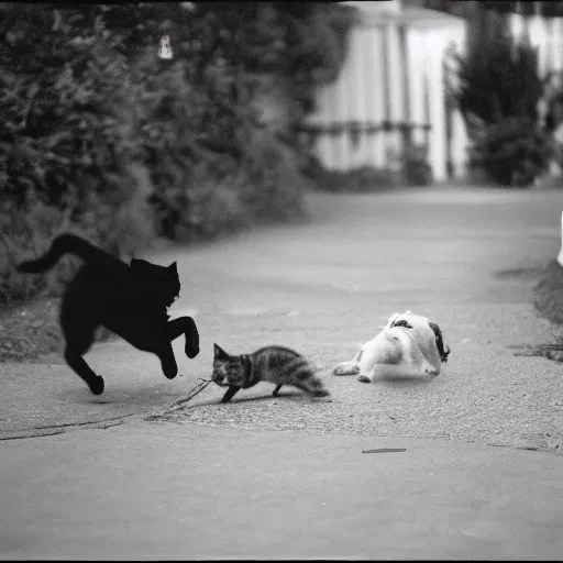 a photo of a cat chasing a terrified dog, disposable Stable Diffusion