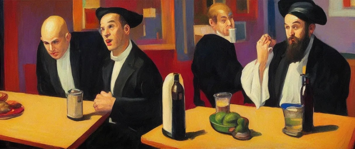 a rabbi priest and minister walk into a bar, in the Stable Diffusion