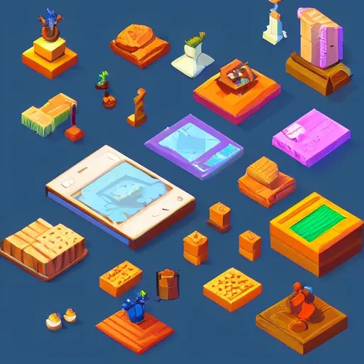 isometric 3 d game props pixel art, clean, artstation Stable