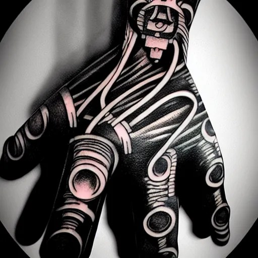 robot hand tattoo design, by tony diterlizzi, tim Stable Diffusion