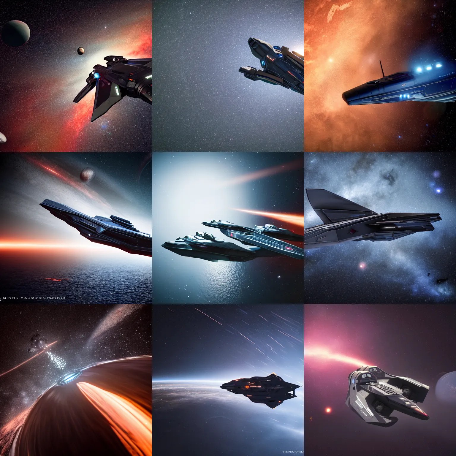 Elite Dangerous ship enters supercruise, space, Stable Diffusion