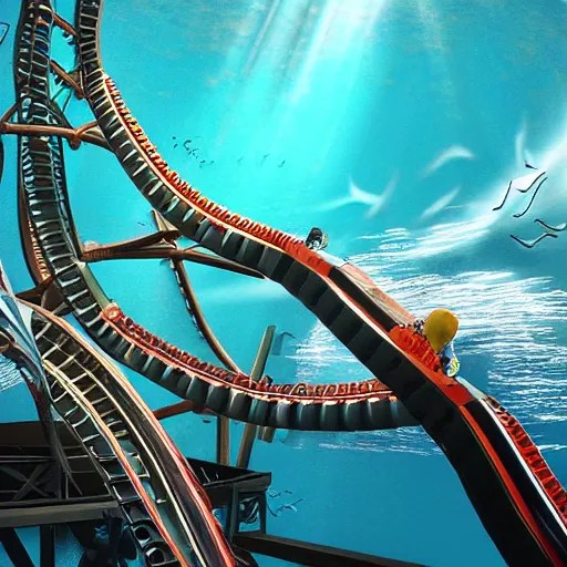 underwater roller coaster, photorealistic, detailed Stable Diffusion