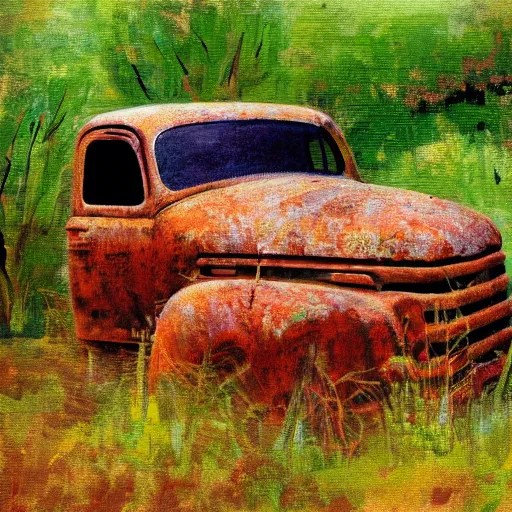 impressionist painting of an old rusty pickup truck Stable Diffusion